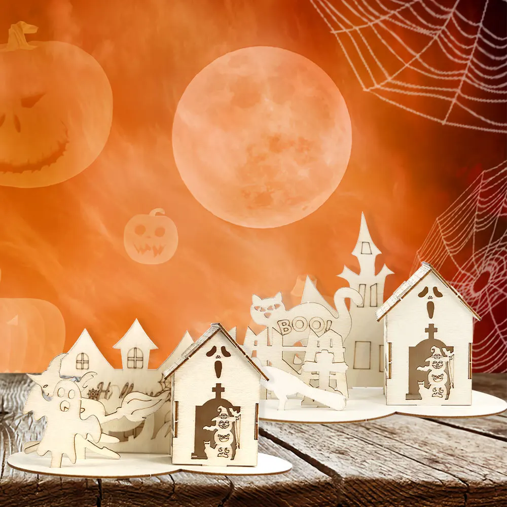 Украшение на Хэллоуин деревянное искусство украшение для дома замок с