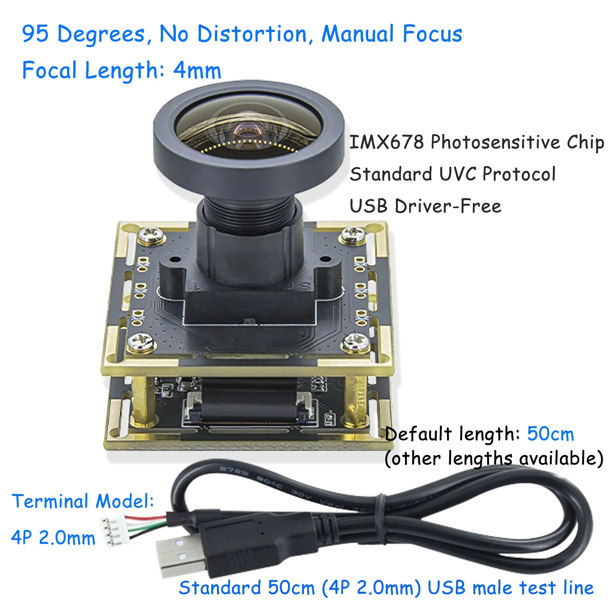 Фото Низкошумный 4K 8MP цветной сенсор изображения IMX678 60fps NIR Starlight CMOS с поддержкой DOL HDR Starvis, мини-модуль камеры 4K с USB. №2