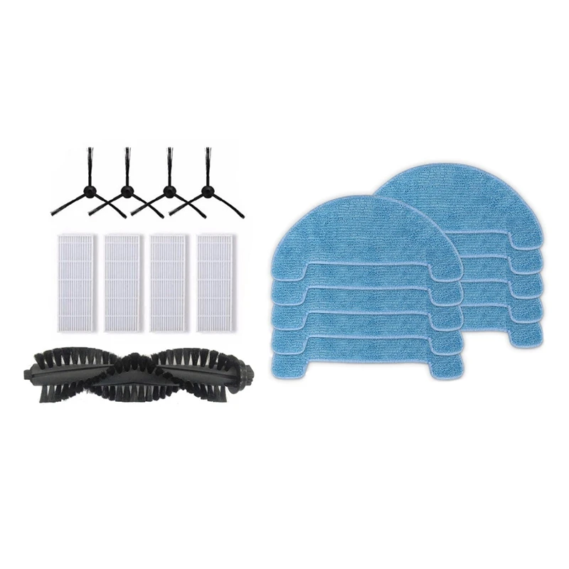 

2 Set For ILIFE Vacuum Cleaner Parts: 1 Set 1Pc Main Brush+4Pcs Dust HEPA Filter+4Pcs Side Brush & 1 Set Mop Cloth