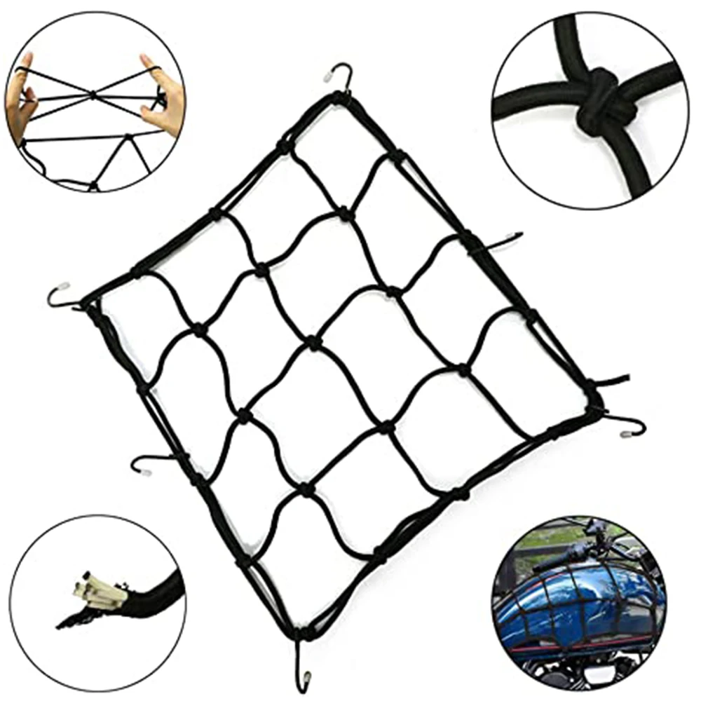 

Universal Motorcycle Luggage Net Bike 6 Hooks Hold Down Fuel Tank Motorbike Helmet Mesh Web Bungee Black Cargo Net Car Styling