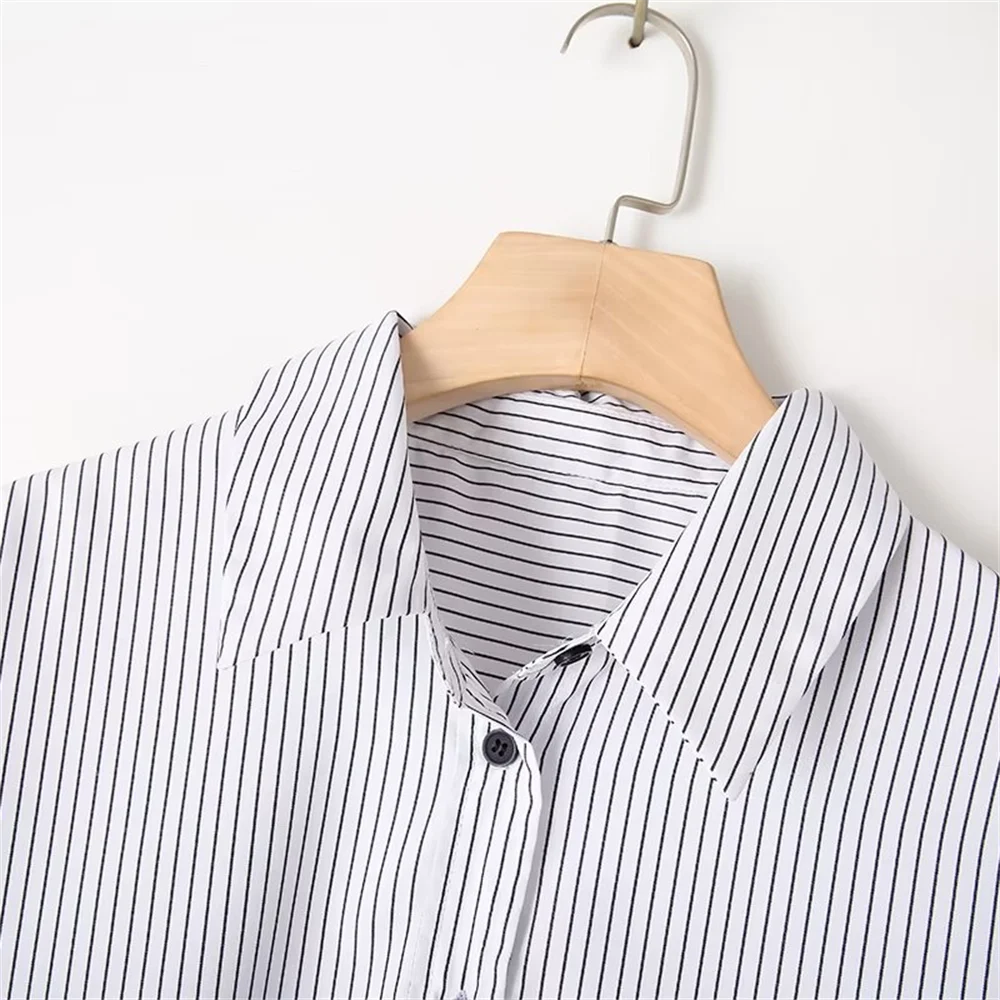 Женская однобортная рубашка в полоску с длинным рукавом