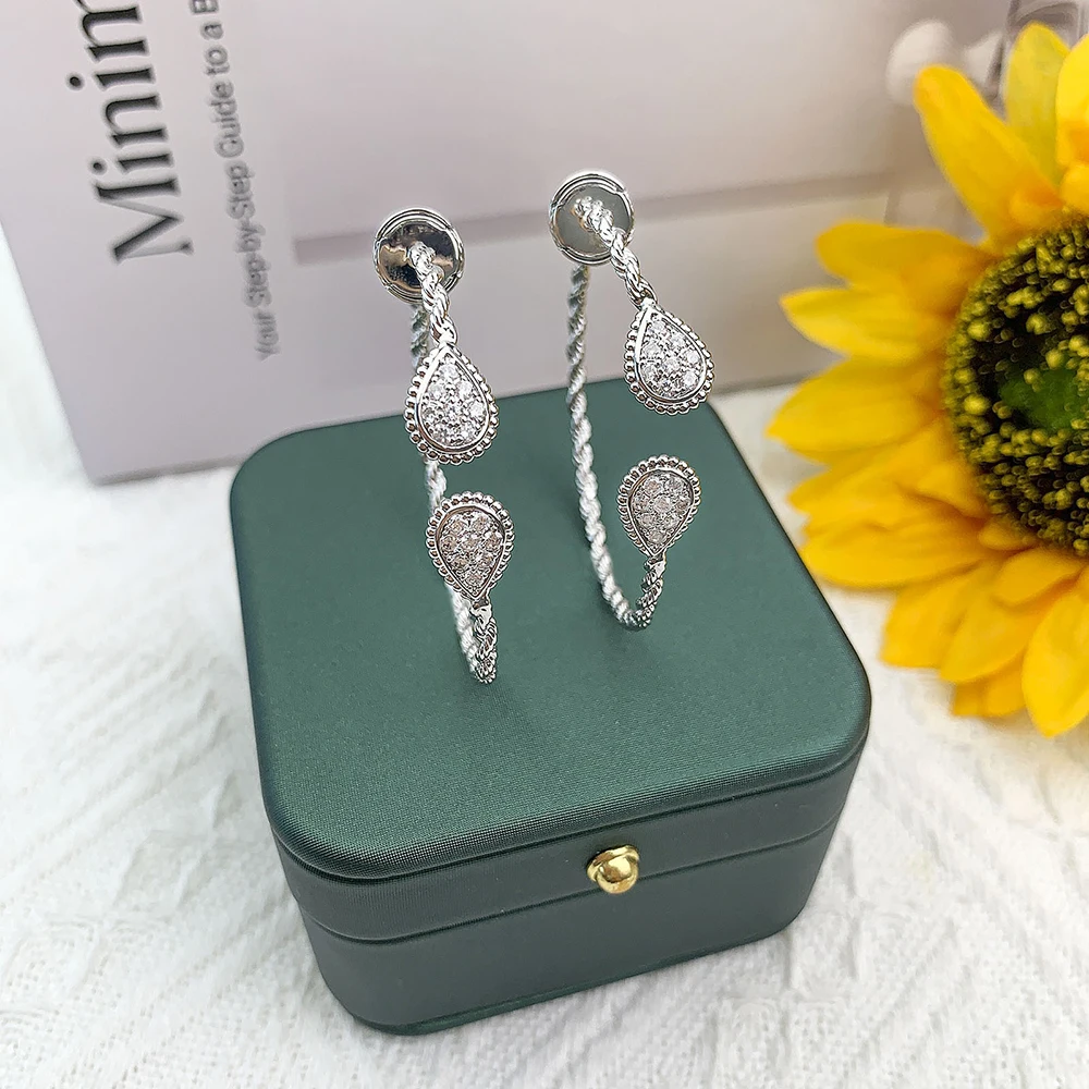 Top Quality Bohemian Serpentine Water Drop Style Earrings Silver Gold Color AAA Zircon Big Circle Earrings For Women