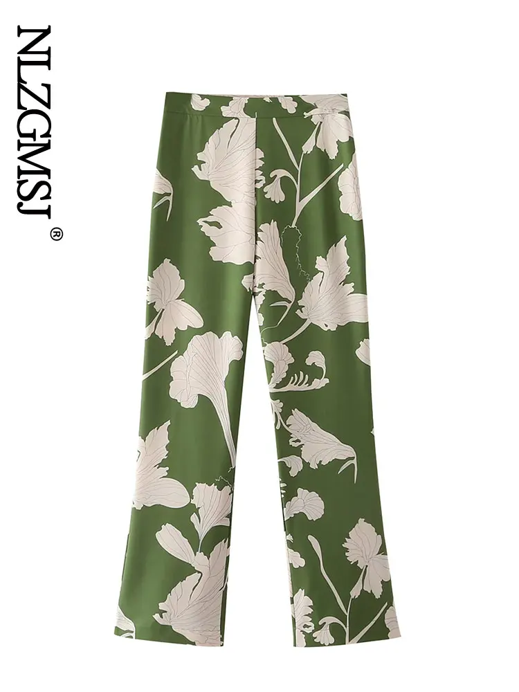 

Nlzgmsj 2022 Women Spring Autumn Fashion Green Printed Pants Vintage High Waist Zipper Fly Female Trousers Mujer 202205