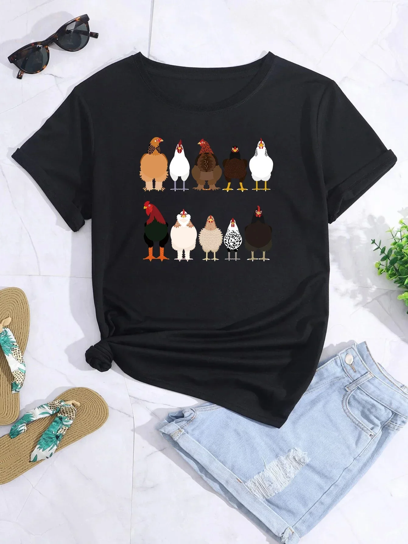 Женская одежда Kawaii с милым рисунком цыпленка модная повседневная летняя мягкая