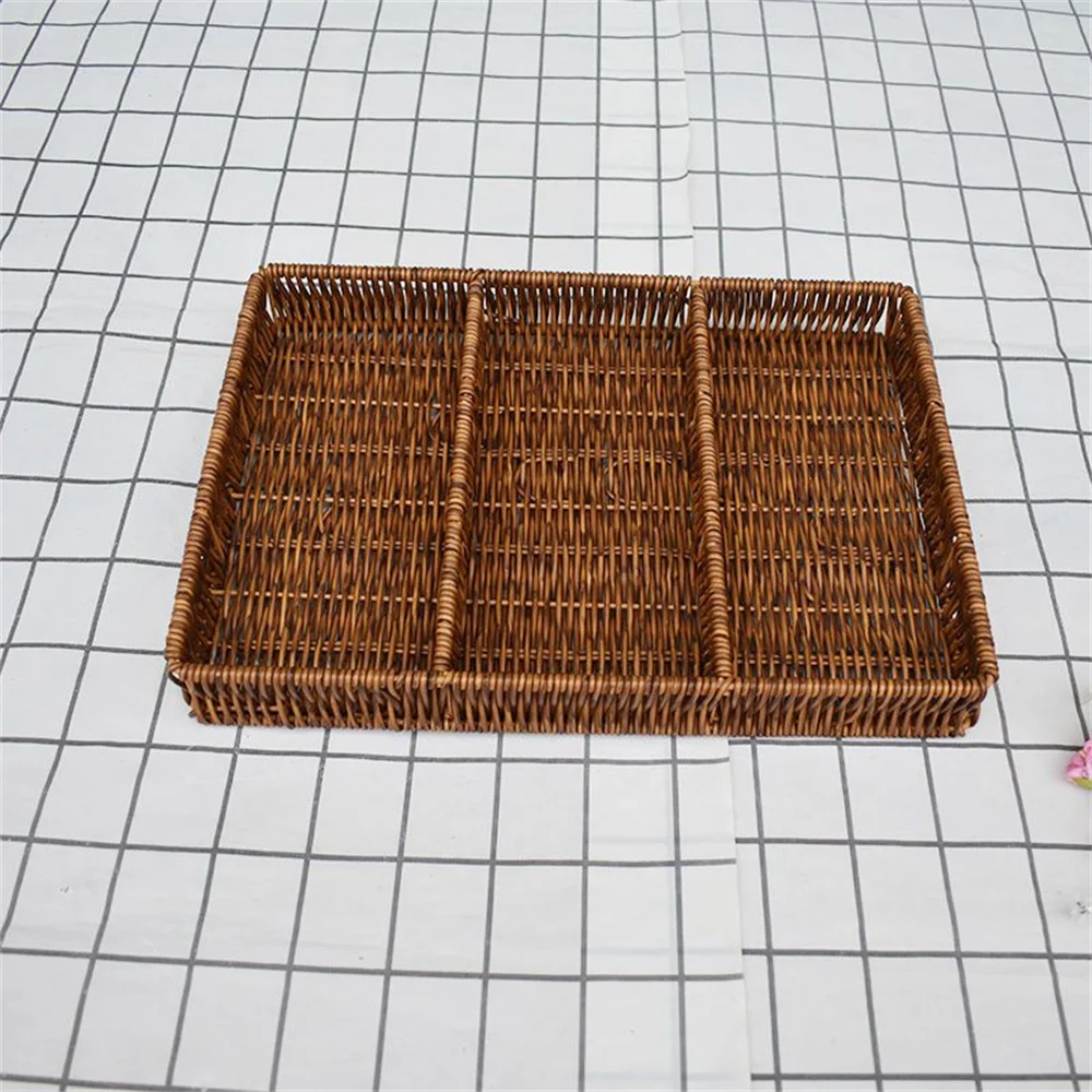 

Round Square Five Squares Faux Rattan Hand-Woven Basket Snack Compartment Reinforced Storage Bread Living Room Bowl Fruit Basket
