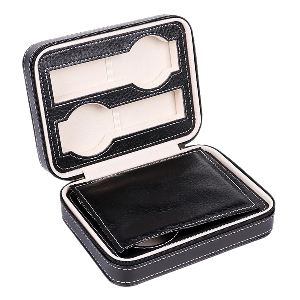 

Portable Zippered Watch Travel Case Holder 4 Compartments Watches Interior Storage Organizer Watch Collection Travel Bag (Black