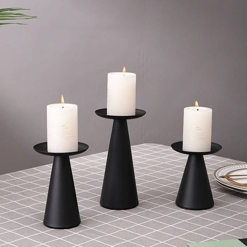 Набор из 3 черных подсвечников в стиле ретро для свечей на столбе центральный
