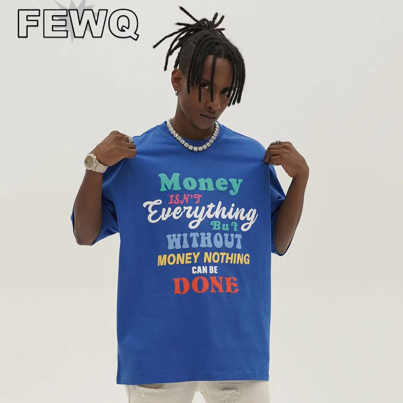 

Мужские футболки с коротким рукавом FEWQ, повседневные пуловеры в американском стиле с буквенным принтом, Новинка лета 2023, 24B1415