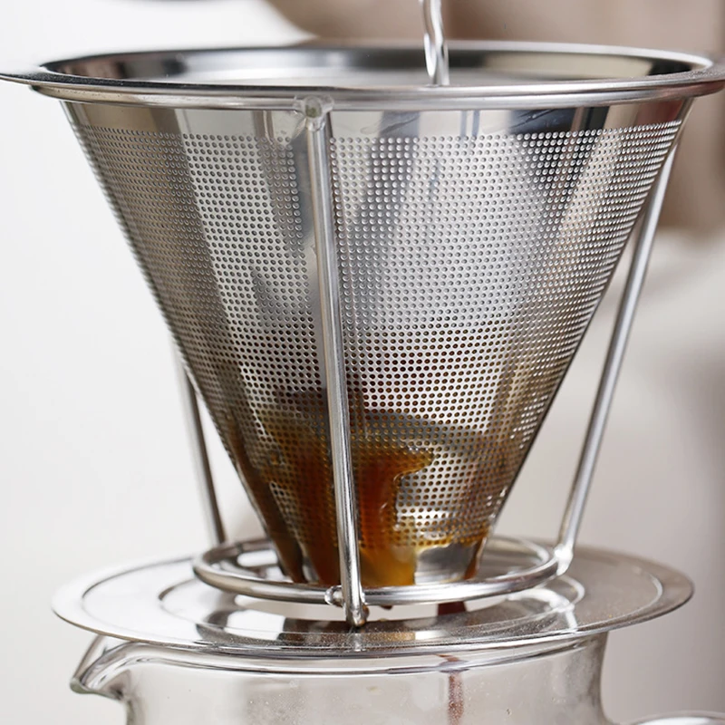 

304 Stainless Steel Coffee Filter Holder Reusable Double Layer Pour Over Coffees Dripper 800 Mesh Coffee Tea Filter Basket Tools