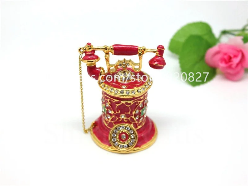Telephone Bejeweled Collectible Trinket Jewelry Enamelled Box Christmas/Birthday Presents 1 pc