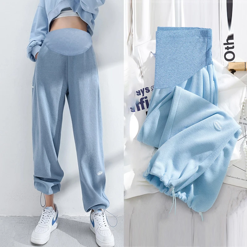 

2021 New Pregnant Women's Pants Summer Thin Sports Pants Ice Solid Silk With Wide Legs Outside Summer Pants Casual Hip Pop Pants