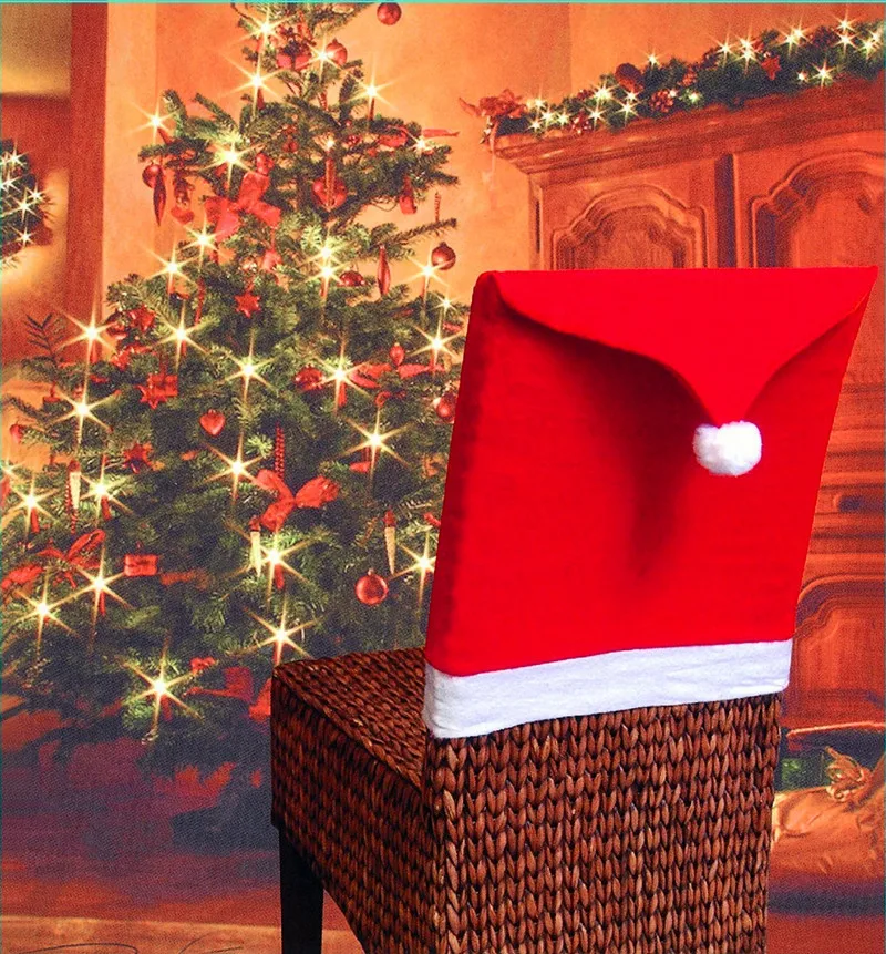 

christmas chair cover red santa hat chair back cover table party decoration 2022 home decorationNew year navidad para el hogar