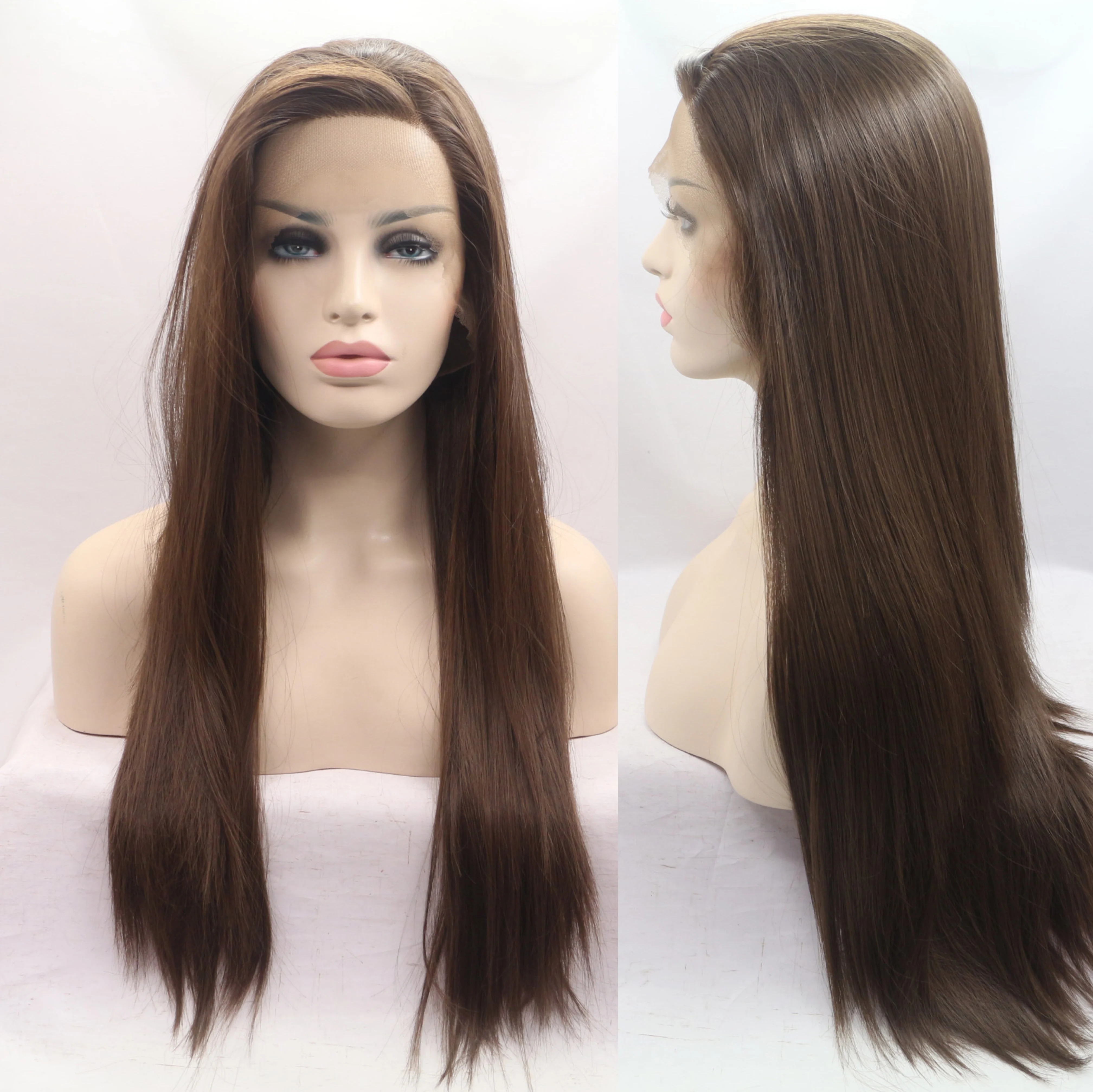 

Brown Synthetic Lace Front Wig Straight Lace Frontal Wigs For Women Long Wig With Baby Hair Natural Hairline Fiber Cosplay Wig