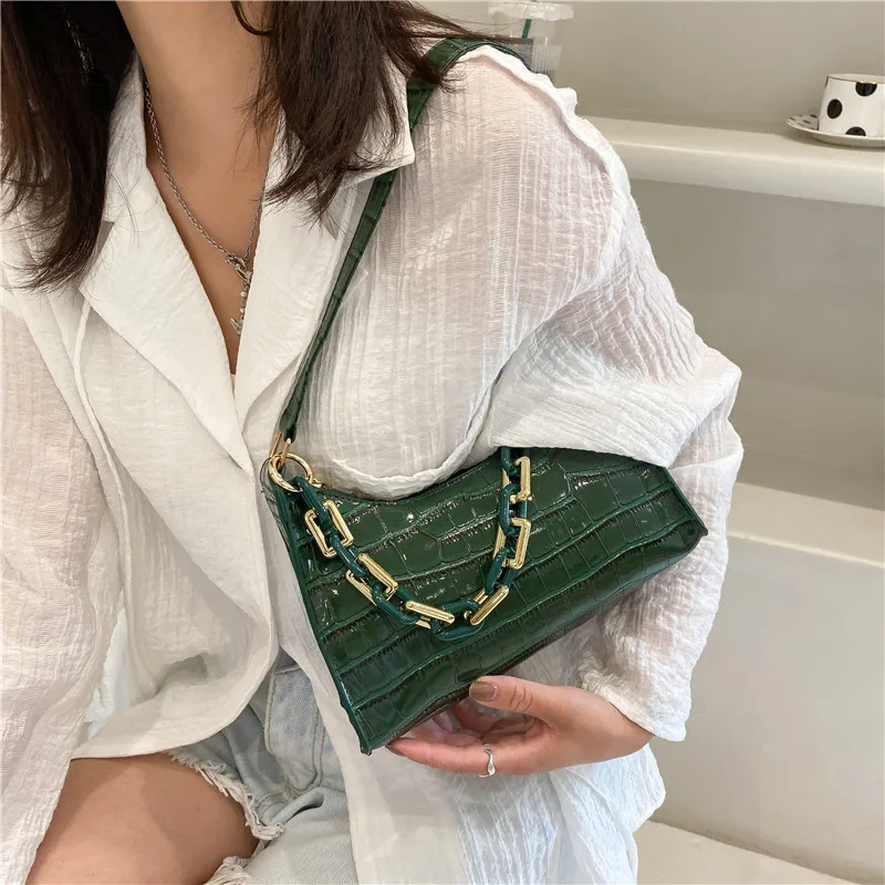 

Crocodile Pattern Zipper Handbags New Fashion Texture Embossed Lacquer Shoulder Bag Simple and Small Square Bags for Women 2021