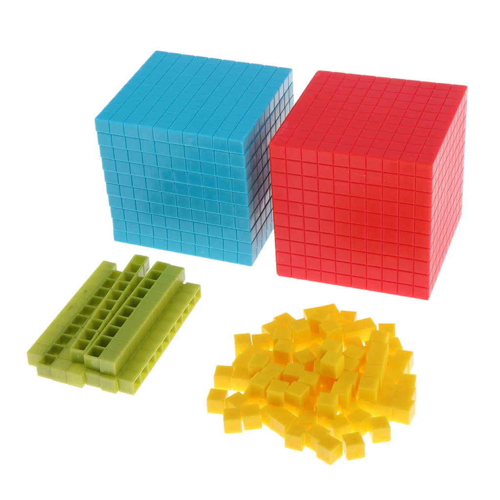 

Early Math Manipulative for Kids - 4 Color Plastic Base Ten Set - Set of 121 - Teach Number Concepts, Place Value and Volume