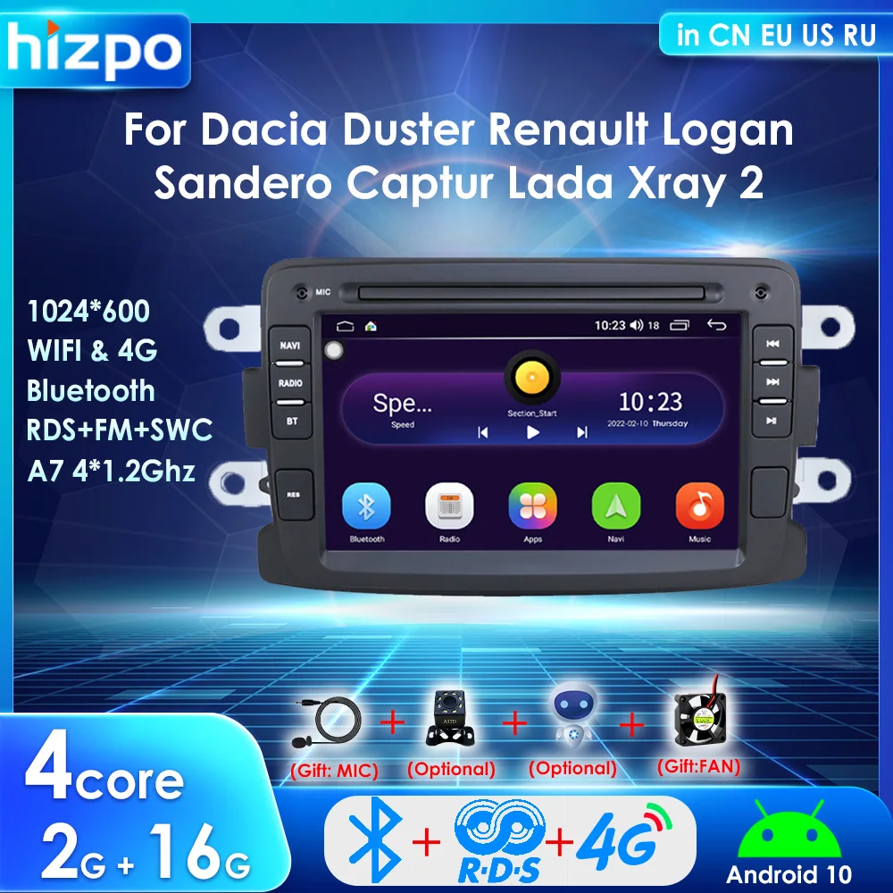 

Hizpo 7'' Car Stereo for Dacia Duster Logan Renault Sandero Captur Lada Xray 2 Android 10 2din Multimedia Player Navi BT GPS RDS