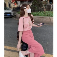 color matching design milk sweet t shirt womens summer 2022 new color matching round neck cartoon printing loose short sleeve t