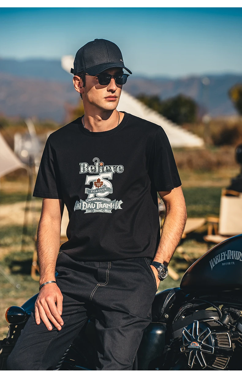 

Y1843 Men's short-sleeved T-shirt American printed T-shirt round neck casual half-sleeve bottom shirt