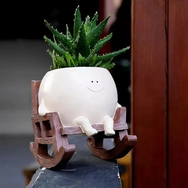 Качающийся стул горшок для суккулентов с улыбающимся лицом милые кастрюли
