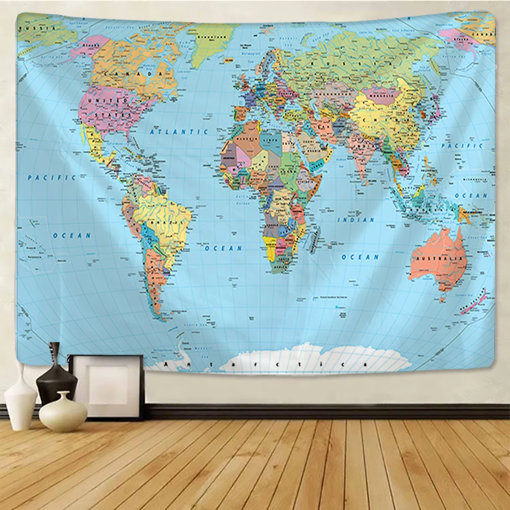 75x58 см карта мира гобелен высокой четкости ткань настенный Декор акварель