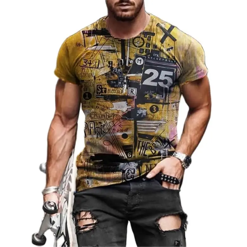 

T-shirt manches courtes homme, surdimensionné, à la mode, européen et américain, 3D Street, nouvelle collection été 2021