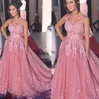 Pink A Line Appliqued Prom Dresses Long Black Girls Sleeveless Floor Length Formal Party Evening Gowns vestidos Red Carpet Party