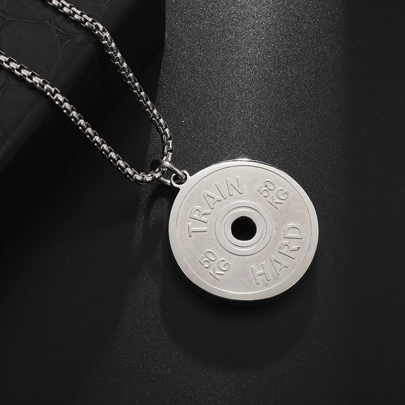 

Fashion Exquisite Simple Stainless Steel Fitness Barbell Plate Pendant Necklace Men Women Casual Sports Gym Premium Jewelry