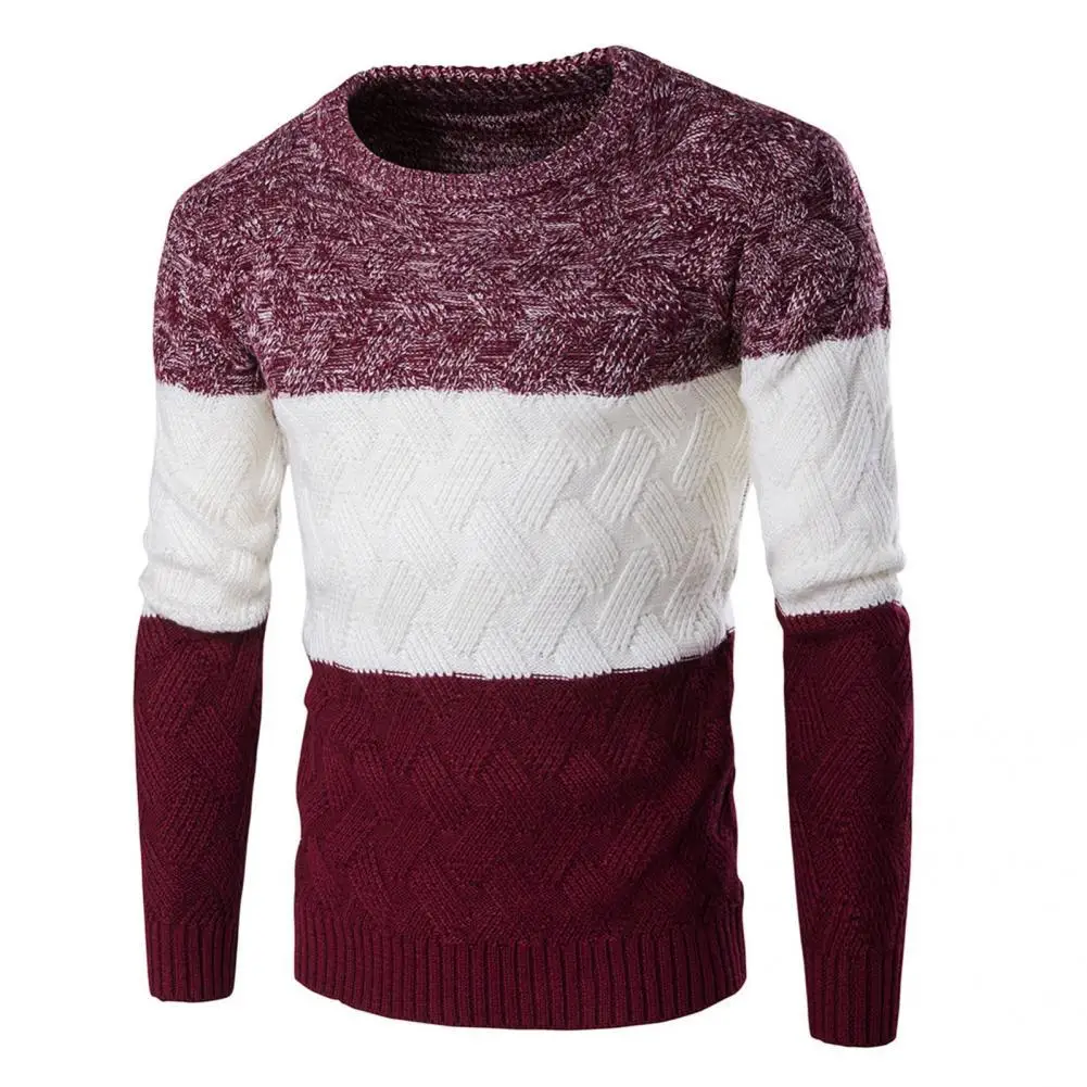 

Terrific Men Sweater Patchwork Contrast Colors Round Neck Leisure Men Sweater