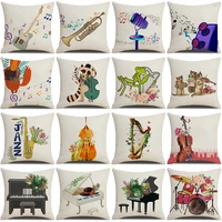 funny musical instrument flowers cushion cover 45x45cm throw pillowcase farmhouse home decor music floral printed pillow covers