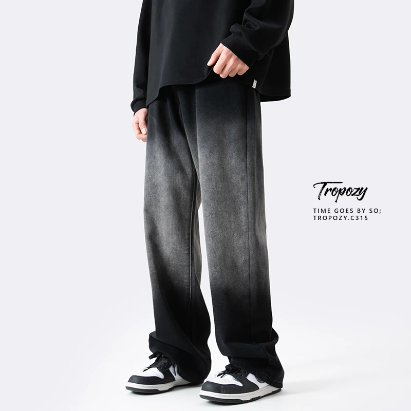 Blue Black Baggy Jeans Men Fashion Retro Gradient Straight Jeans Men Japanese Streetwear Hip-hop Loose Denim Pants Mens Trousers