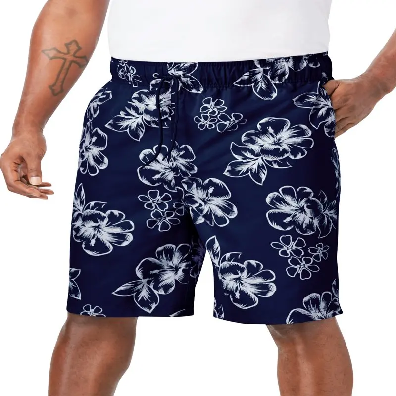 

By Men`s Big & Tall Hibiscus Print 8" Swim Trunks