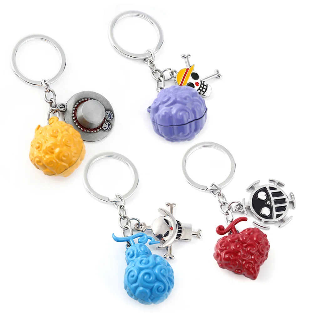 

New Anime One Piece KeyChain Devil Fruit Figure Japanese Straw Hat Holder Chaveiro Pendant Key Chain Ace Law Metal Trinket Gifts