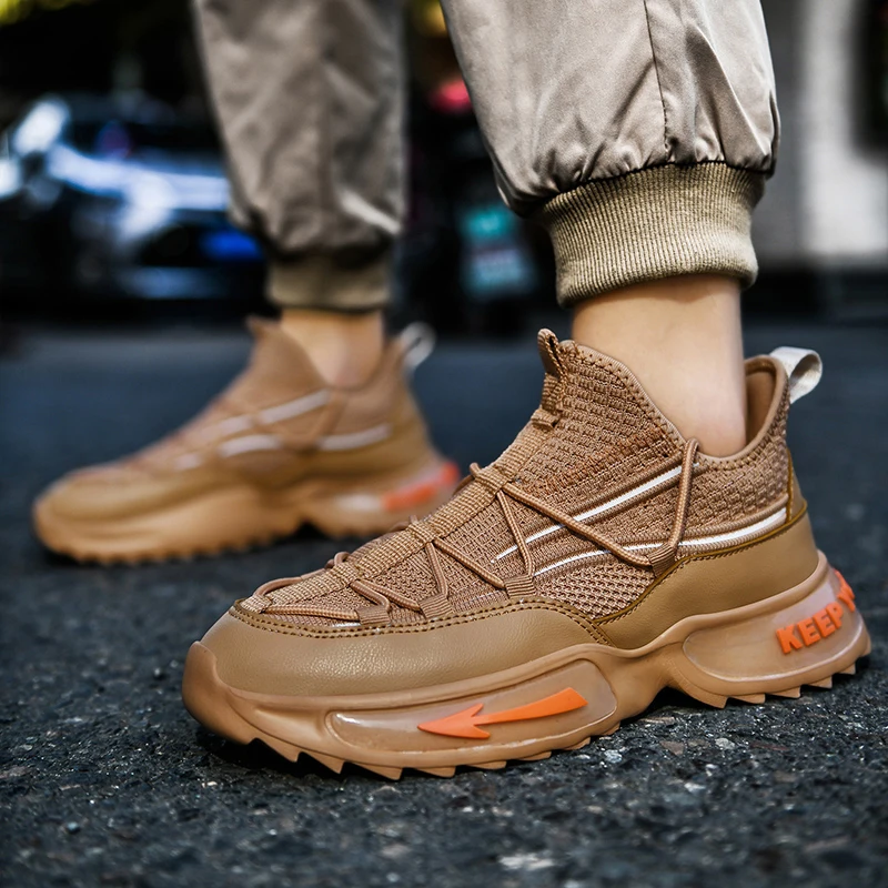 Breathable Running Shoes for Men Street Culture Sneakers Knit Tooth Bottom Platform Soft Size 39-46