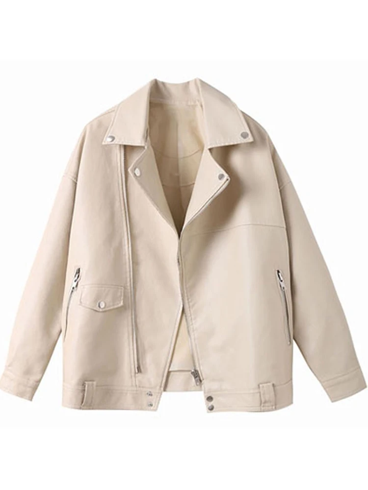 New Autumn Women Faux Leather Jacket Motorcycle Leather Jacket Black Loose Outwear Leather Jacket Women Jackets for Women