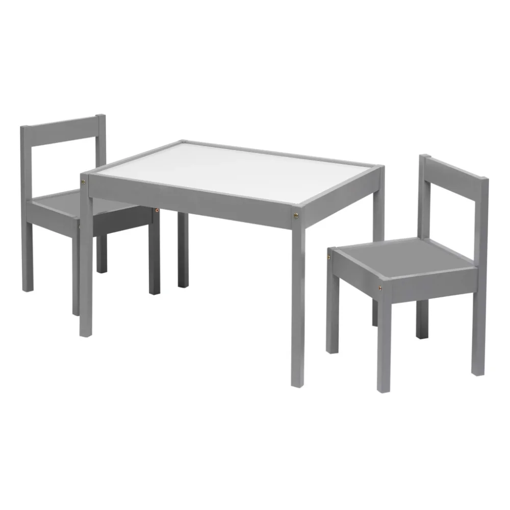 

Your Zone 3-Piece Dry Erase and Wood Activity Table and Chairs Set, Gray, 25" x 19" x 18" school desk and chair kids table