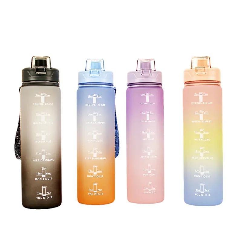 

1L Portable Large-Capacity Water Bottle Time Marker Leak-Proof BPA Frosted Cup For Outdoor Sports Drinking Bottle With Straw