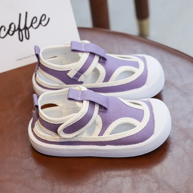 

2022 Summer New Children's Canvas Shoes Hollow Breathable Boys and Girls Casual Cloth Shoes Soft Bottom Kids Fashion Sandal Flat