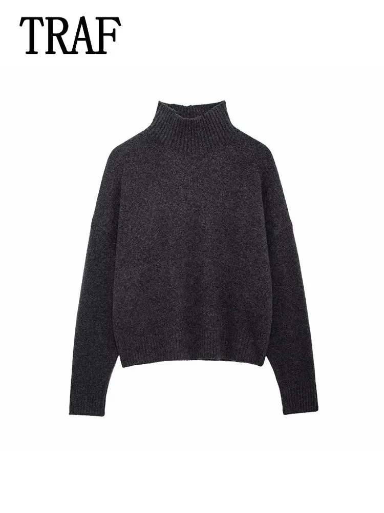 TRAF женский пуловер элегантный теплый повседневный свитер модный однотонный