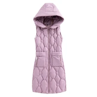 new womens casual long down cotton vest autumn winter cold warm waistcoat fashion windproof hooded parka overcoat size 5xl