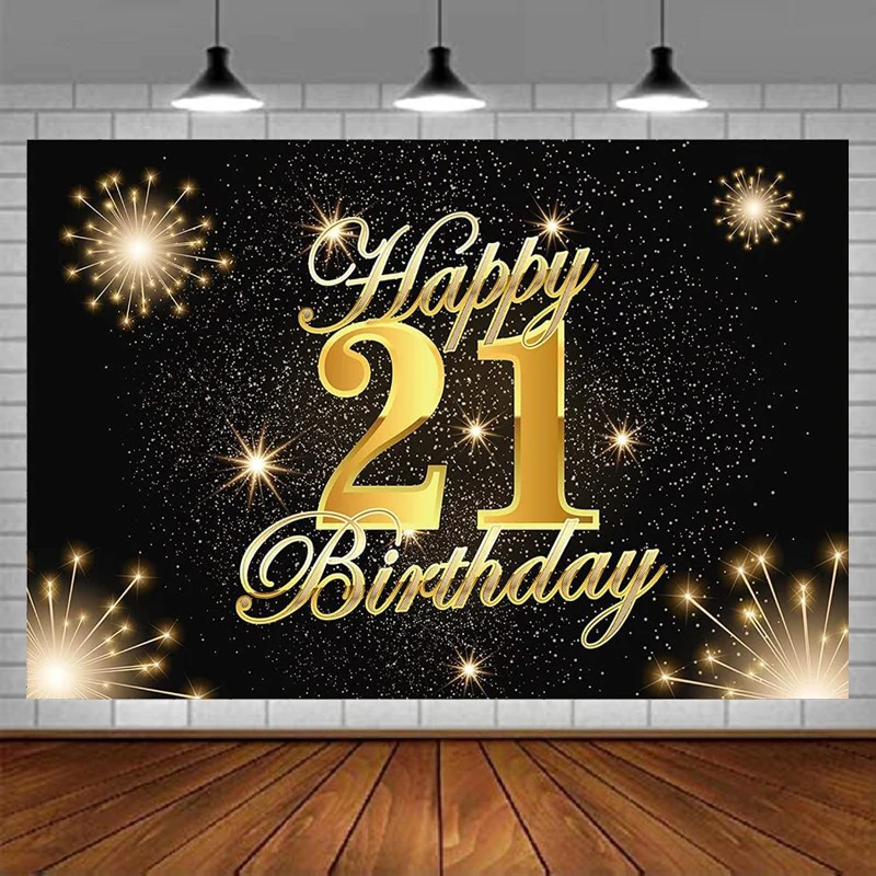 

Photography Backdrop Banner Black Gold Sparkles Firework Shiny Stars Decor Cheers To 21 Years Old 21st Birthday Party Background