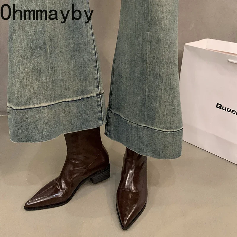 Женские ботильоны в уличном стиле модные короткие с острым носком женские