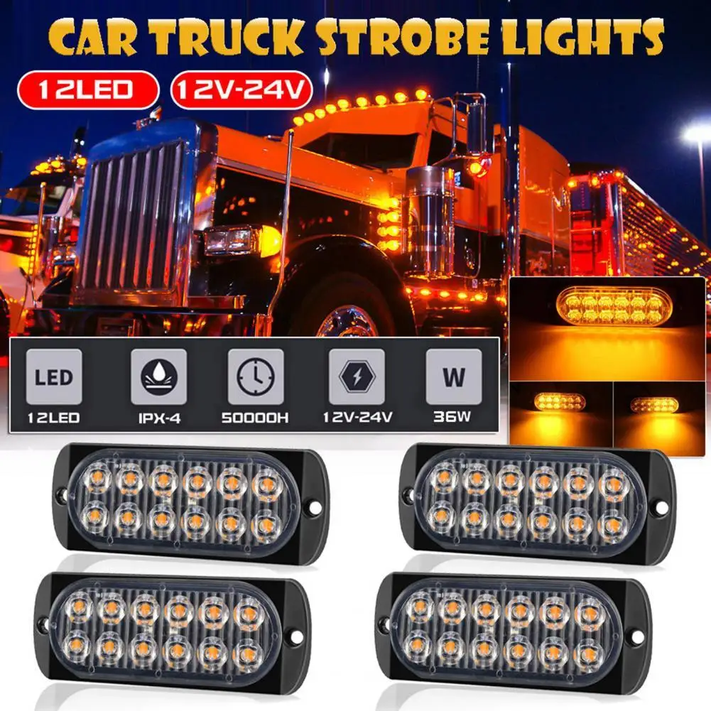 

Car Truck Emergency Strobe Dash Light Windshield Warning Light 24W 4 x 12LED with 16 Flash Patterns for Police Hazard Warning