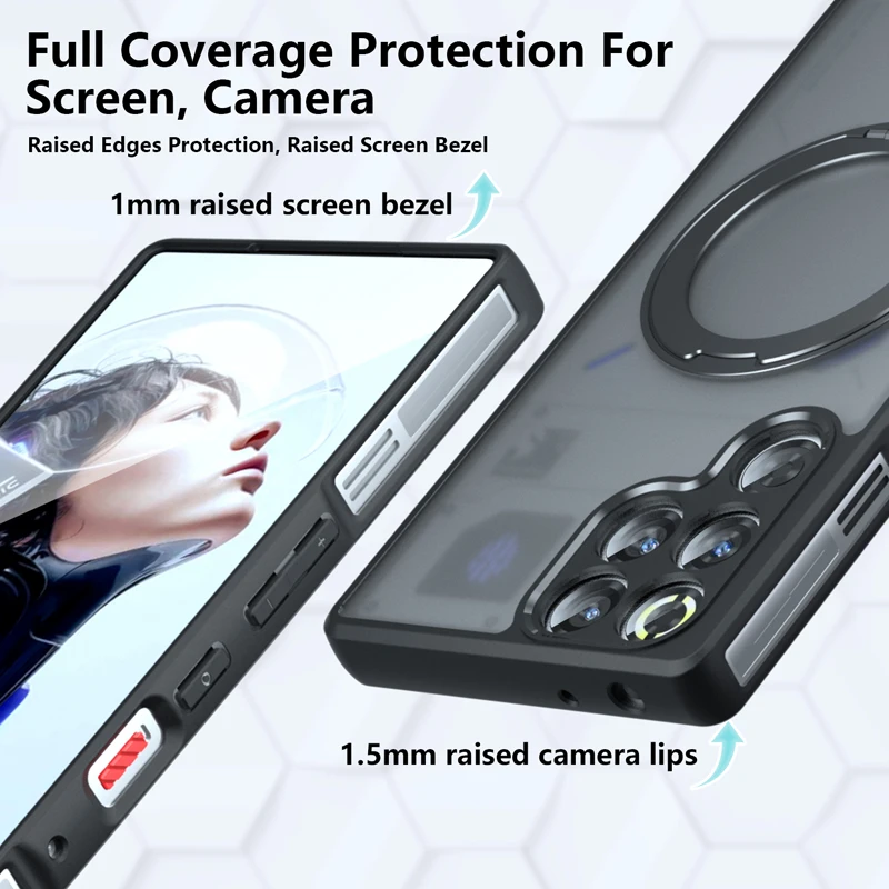Фото Магнитный чехол ELVEV для ZTE RedMagic 11 Pro / 11s Pro Plus, матовый, из твердого поликарбоната + мягкого ТПУ, с защитным кольцом от падений №4
