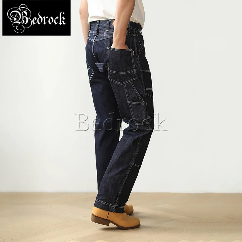 MBBCAR 13.5oz selvedge denim jeans for men multiple pocketsvintage knees Derrickman pant blue washed straight leg overalls 7472