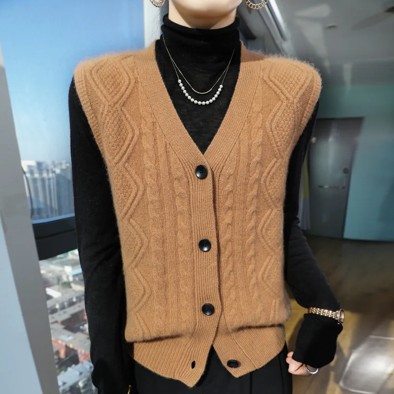 2024 осенне-зимний новый строгий шерстяной жилет без рукавов семиконтактное