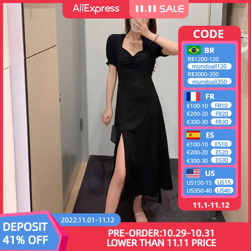 

Женское ажурное платье с коротким рукавом, летнее богемное платье средней длины с квадратным вырезом и короткими рукавами, 2022