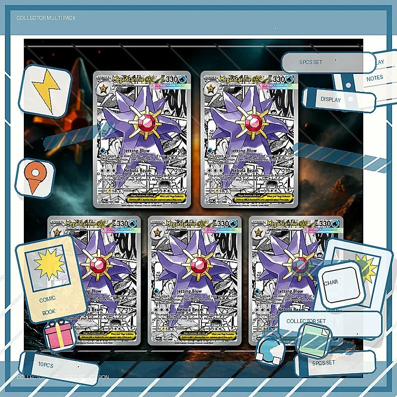 Фото Коллекционные карты Mega Starmie ex 102/088 для самостоятельного изготовления, классическая игра, аниме-карты, подарок, игрушка, набор из 5 или 10 штук №4