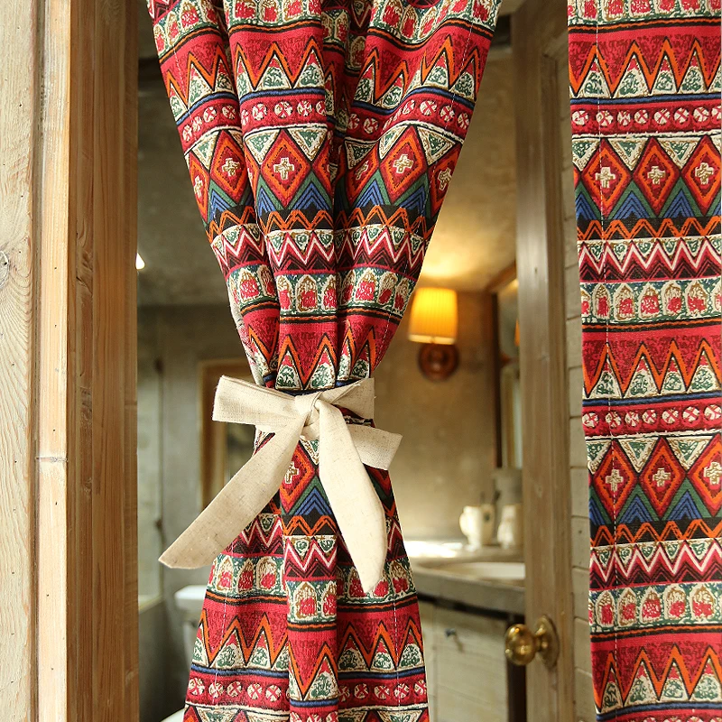 Американские богемные полузатемняющие короткие занавески из хлопка и льна