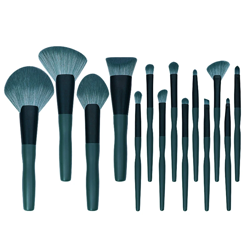 

Happy Makeup 14Pcs Professional Brush Set Green Soft Powder Foundation Face Eye Brow Shadow Make Up Brushes Kit Tools