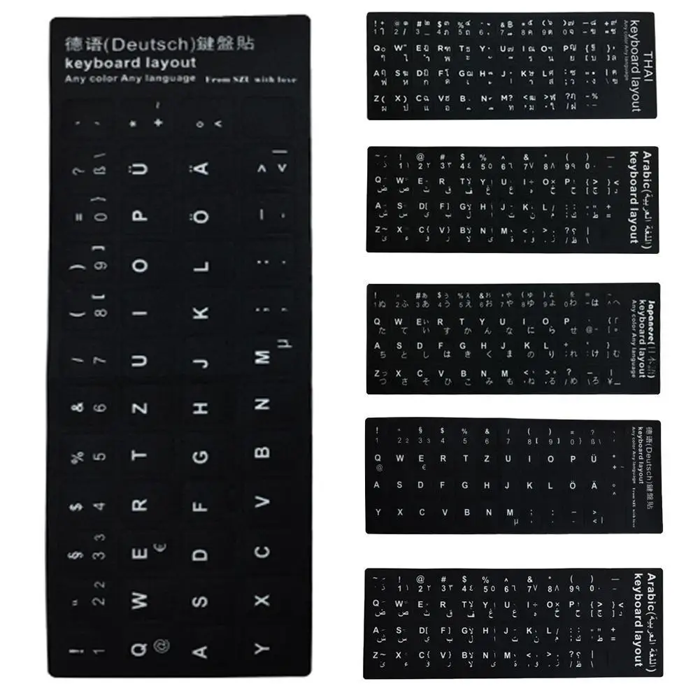 

Spanish French Japanese Italian Thai English Korean Arabic German Computer Language Waterproof Standard Keyboard Stickers